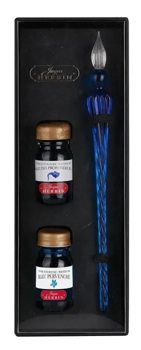 COFFRET ENCRES PLUME DE VERRE TRANSPAREN - Bleu outremer