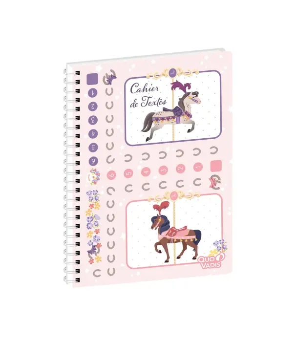 Quo Vadis - Cahier de textes - Spiralé - Français - Louise & Arthur - Journalier - 15x21 cm - Papier Clairefontaine blanc - Carrousel - PROMO