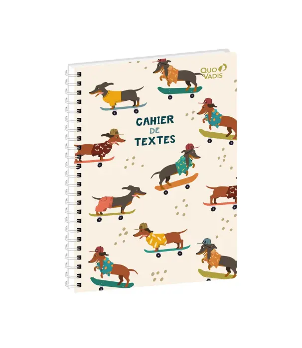 Quo Vadis - Cahier de textes - Spiralé - Français - Animascot - Journalier - 15x21 cm - Papier Clairefontaine blanc - Chien
