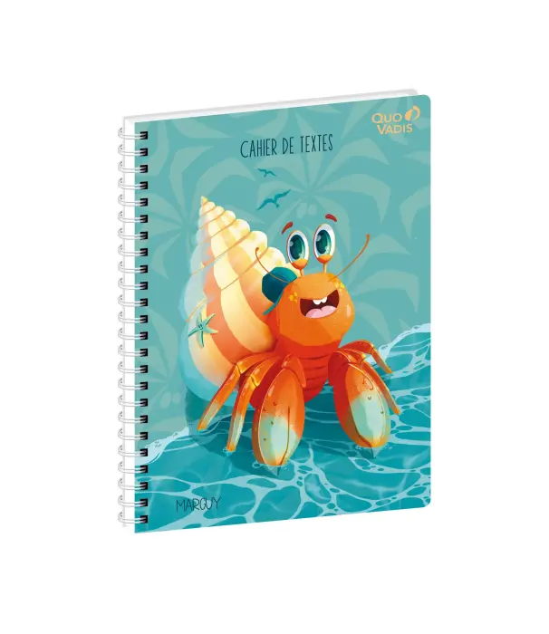 Quo Vadis - Cahier de textes - Spiralé - Français - Marguy Enfants - Journalier - 15x21 cm - Papier Clairefontaine blanc - Bernard l'ermite - PROMO