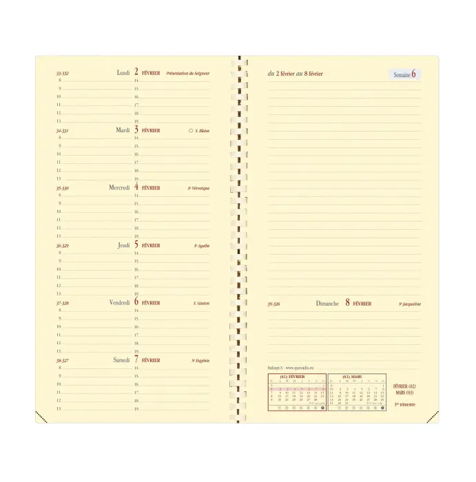 Quo Vadis - Recharge Agenda année scolaire - Spiralé - 2026-2027 - Italsept S Prestige - Semainier Horizontal - Français - 13 mois de août à août - 8,8x17 cm - Papier Clairefontaine ivoire