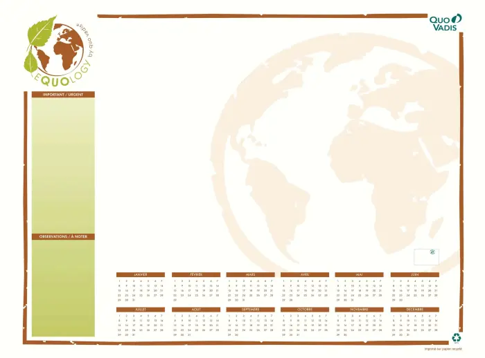 Quo Vadis - Calendrier mural - 2026-2027 - Français - Classic - 14 mois de août à septembre - 27x21 cm - Papier Clairefontaine blanc - Bleu