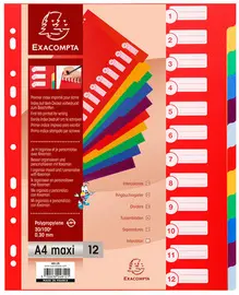 EXACOMPTA Intercalaires en plastique, uni, A4+, 12 touches