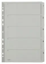 LEITZ Intercalaires en carton mylar, chiffres, A4, 1-5, gris