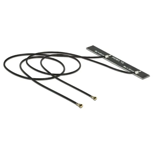 Antenne Doppel WLAN MHF® 4L Stecker WiFi 6 802.11 2 x 25 cm PCB internKlebemontage Delock