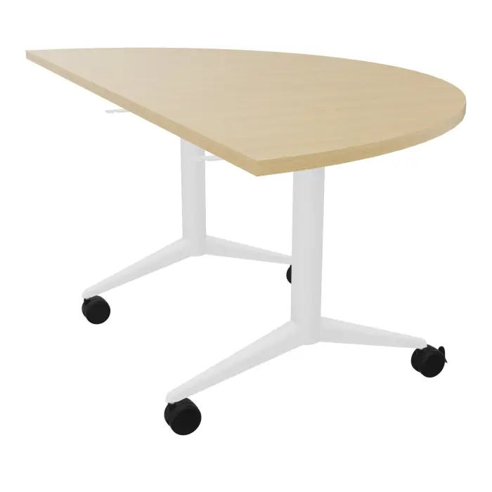 Table abattante Pure 1/2 lune L. 165 x P. 82,5 cm mélamine Chêne naturel - piétement métal lisse blanc sur roulettes