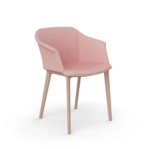 Fauteuil Scott tissu Fenice Rose poudré sur 4 pieds fibre de bois