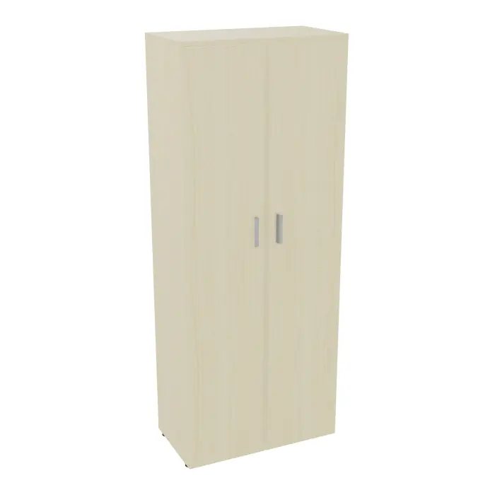 Penderie mélamine Armand H. 202,1 x L. 80 x P. 43,2 cm corps et top finition mélamine érable blanc avec 2 portes soft-closing mélamine érable blanc - poignées métal gris aluminium