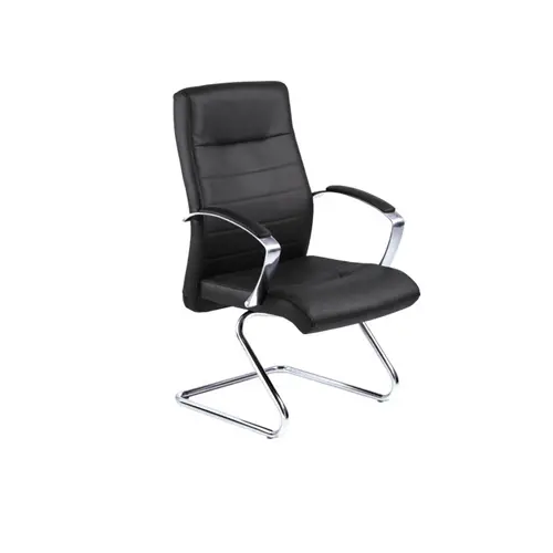 Fauteuil visiteur Harly revêtement cuir noir piétement aluminium poli