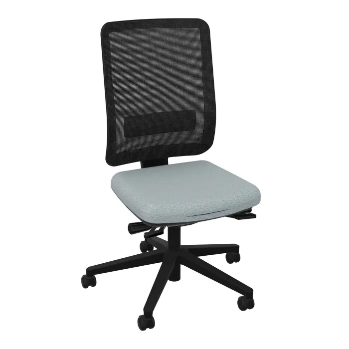 Siège Oscar haut dossier mécanisme ergonomique dossier résille noire cadre noir assise tissu Bondaï  gris nuage piétement nylon noir - roulettes sol dur freinées hors charge