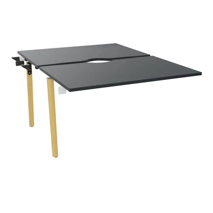 Bureau suivant bench Robin L. 120 x P. 165 cm 2 plateaux avec échancrure mélamine noir velours pied intermédiaire arche P. 165 bois hêtre massif vernis/métal lisse noir