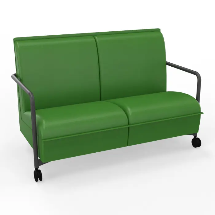 Assise lounge Anouk mobile 2 places avec dossier tissu Step bambou sur 2 pieds fixes avec roues métal structuré gris anthracite