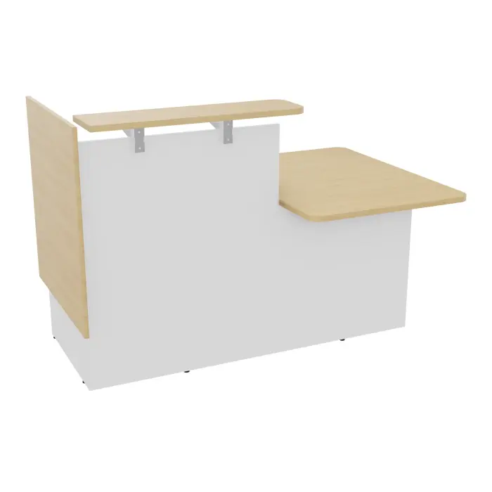Module PMR gauche assis/debout L. 168,4x P. 110 cm indépendant plateau mélamine Chêne naturel habillage mélamine blanc neige