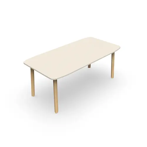 Bureau Karl rectangulaire L. 180 cm x P. 90 cm plateau nu mélamine lin pieds bois métal lisse blanc nacré