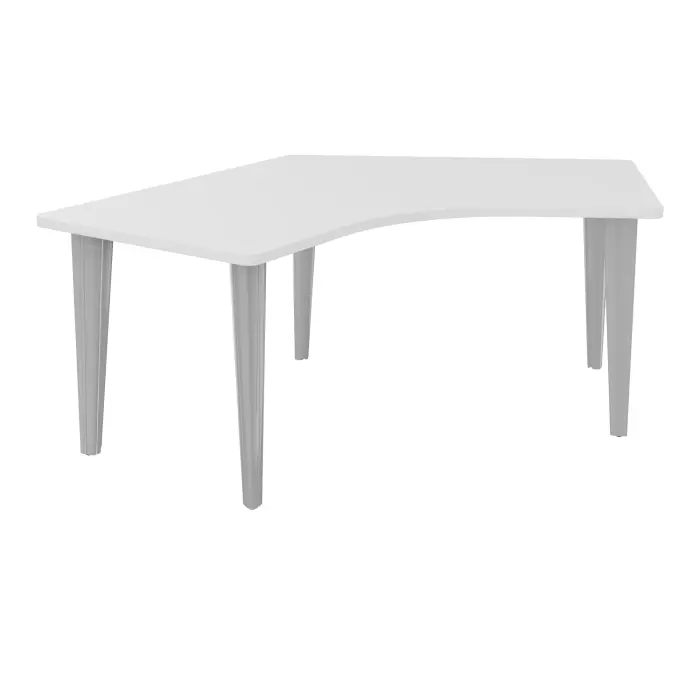 Table de bureau compact symétriques 120° L120 x RT80 pré percés pour 4 obturateurs décor mélamine blanc neige - élément départ sur piètement fixe éléctrifiable métal lisse gris aluminium