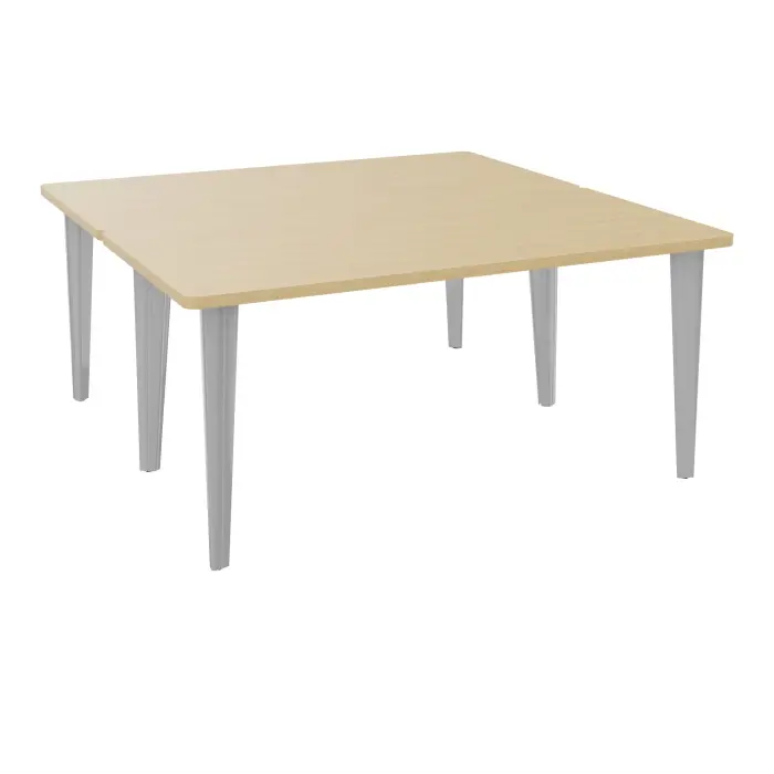 Table de 2 bureaux rectangulaires L160xP160 pré percés pour 2 obturateurs Chêne naturel sur piètement fixe dont 2 éléctrifiables métal lisse gris aluminium + goulotte structurelle