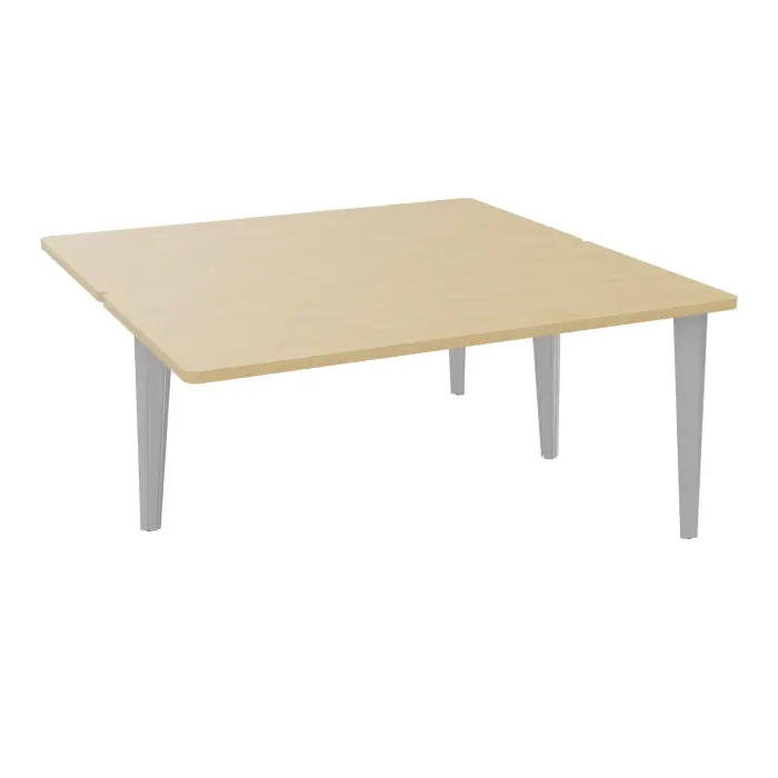 4 Line bureaux partagés pôle de 2 bureaux suivant L. 160 cm x P. 160 cm Chêne naturel pré-percé pour obturateur pieds éléctrifiés métal lisse gris aluminium