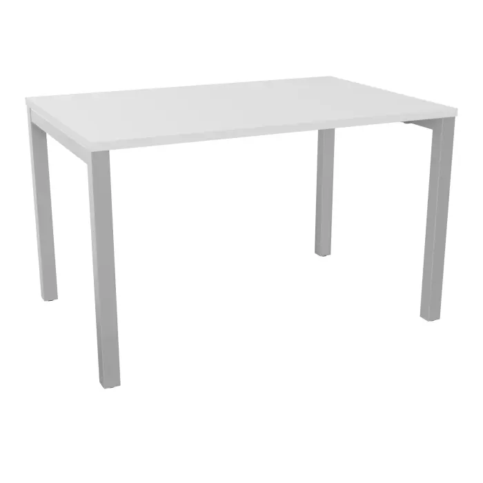 Bureau rectangle Arial L. 120 cm x P 80 cm EP25mm mélamine blanc neige pied carré arche fixe métal lisse gris aluminium