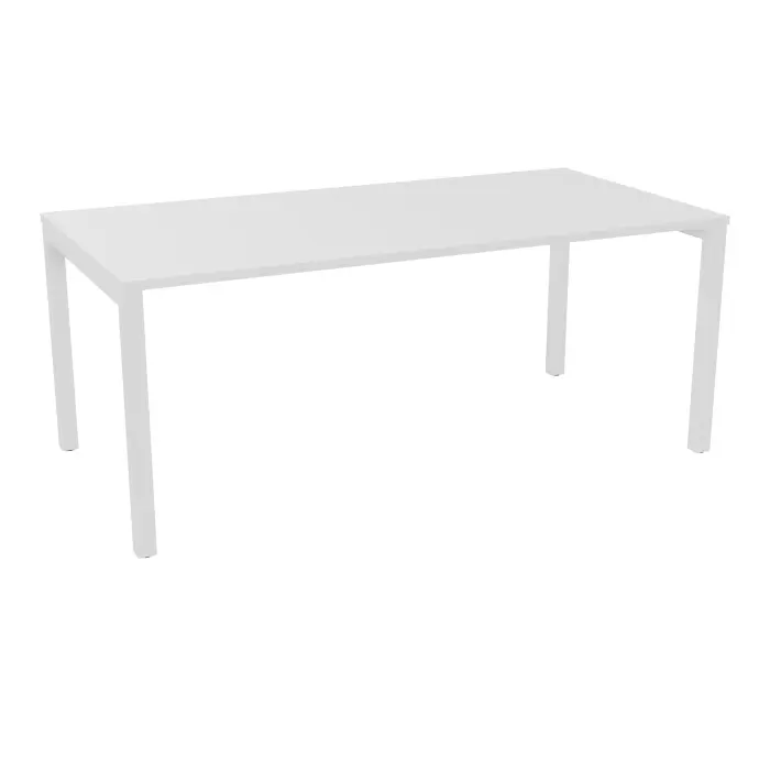 Bureau rectangle Arial L. 180 cm x P. 90 cm EP25mm mélamine blanc neige pied carré arche fixe métal lisse blanc
