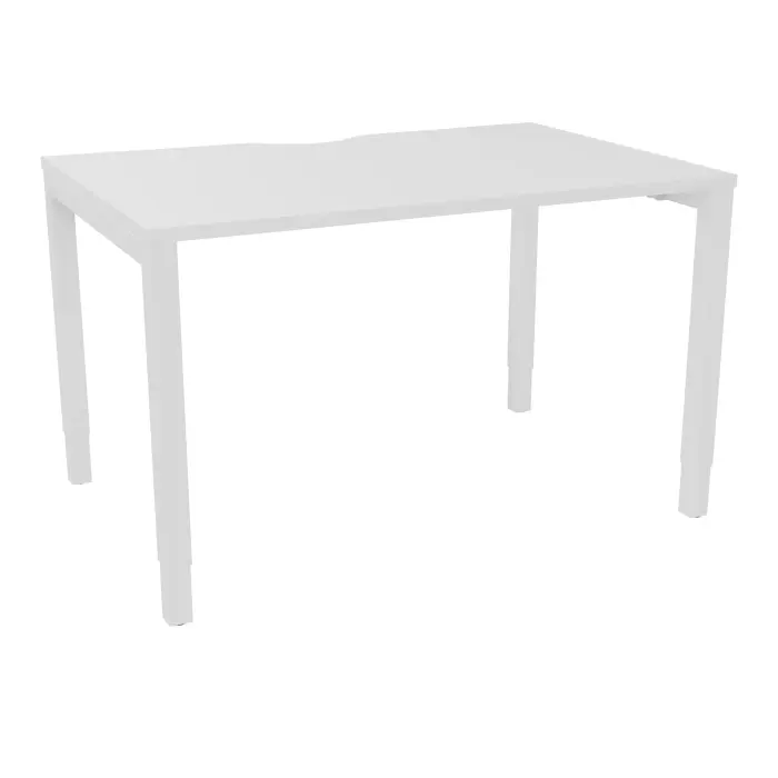 Bureau rectangulaire Arial L. 120 cm x P. 80 cm avec échancrure EP25mm mélamine blanc neige pied arche carré réglable en hauteur métal lisse blanc