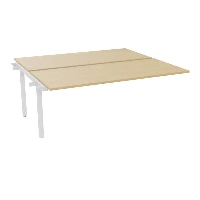 Bureau suivant Arial bench L. 180 cm x P. 80 cm percé obturateur ép.25mm mélamine Chêne naturel pied intermédiaire métal lisse blanc