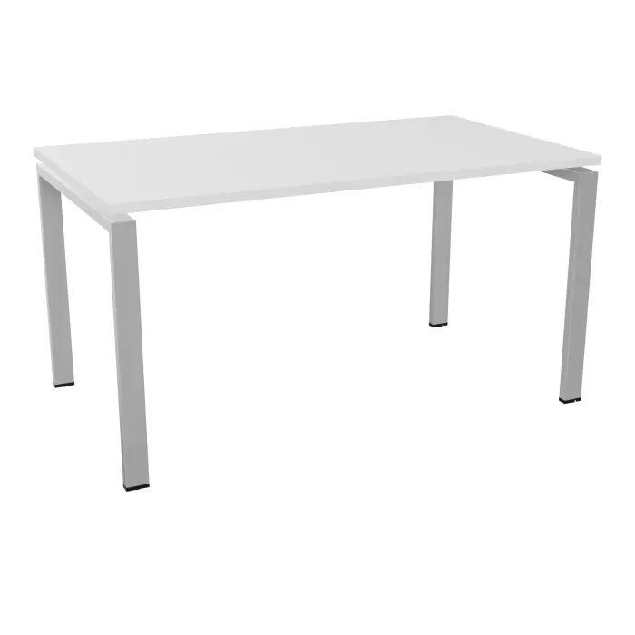Bureau rectangulaire Conect L. 140 x P. 80 cm - plateau ép. 25 mm mélamine blanc neige - piétement arche rectangulaire fixe métal lisse gris aluminium