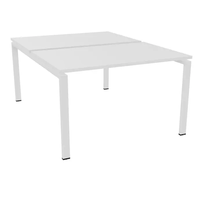 Bureau bench Conect L. 120 x P. 165 cm - 2 plateaux ép. 25 mm mélamine blanc neige - piétement arche rectangulaire fixe métal lisse blanc