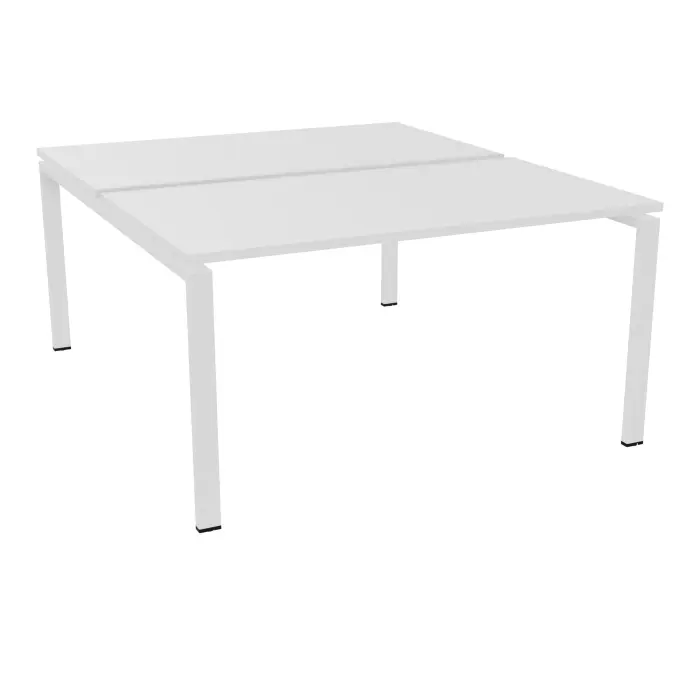 Bureau bench Conect L. 140 x P. 165 cm - 2 plateaux ép. 25 mm mélamine blanc neige - piétement arche rectangulaire fixe métal lisse blanc