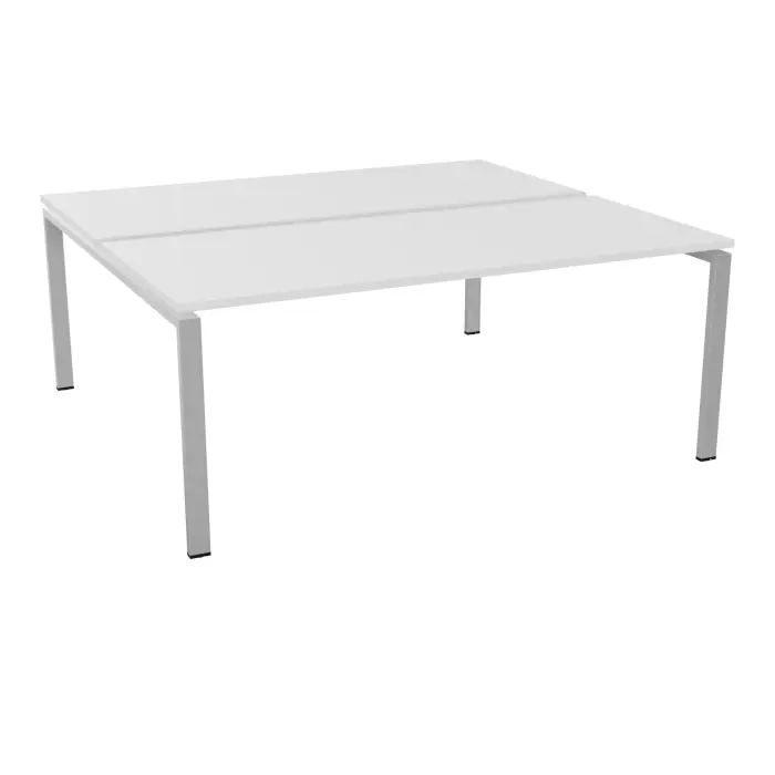 Bureau bench Conect L. 180 x P. 165 cm - 2 plateaux coulissants ép. 25 mm mélamine blanc neige - piétement arche rectangulaire fixe métal lisse gris aluminium