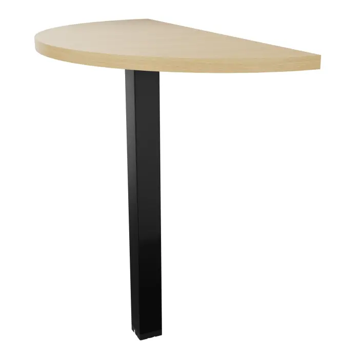 Table demi-ronde Conect L. 80 x P. 40 cm - plateau ep. 25 mm mélamine Chêne naturel - pied carré réglable en hauteur métal lisse noir
