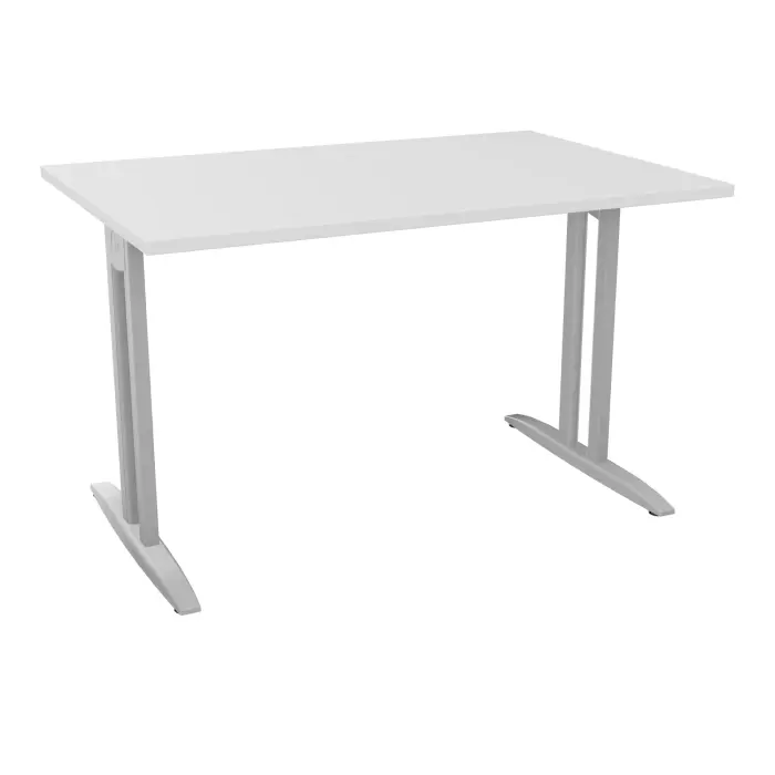 Table de bureau rectangulaire IdoL L. 120 x P. 80 cm décor blanc neige sur pieds I fixes centrés finition gris aluminiumavec traverse - sans carter