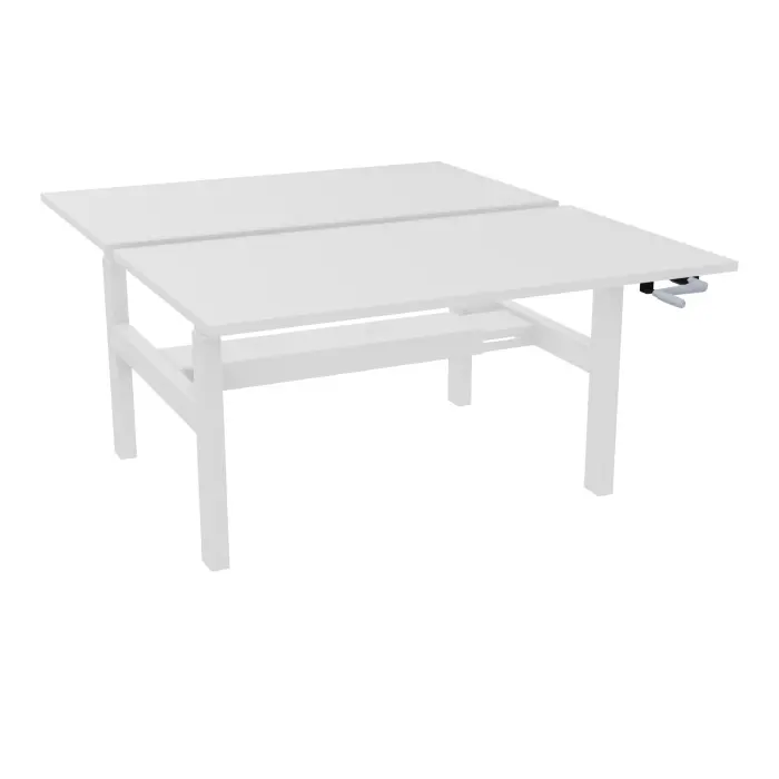 Axel 2 Bench 2 x rect L. 140 x P. 80 plateaux prépercés obt ép. 25 mm mélamine blanc neige structure métal lisse blanc réglable en hauteur par manivelle