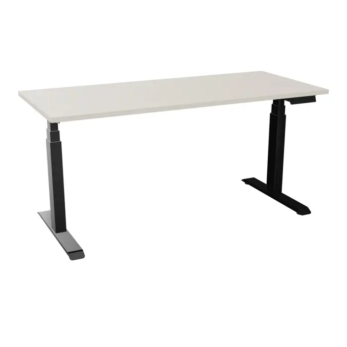 AXEL 2 Bureau rectangulaire L. 160 x P. 70 plateau prépercé obt ep. 25 mm mélamine lin structure métal lisse noir motorisé boitier 4 utilisateurs x 2 mémoires + USB