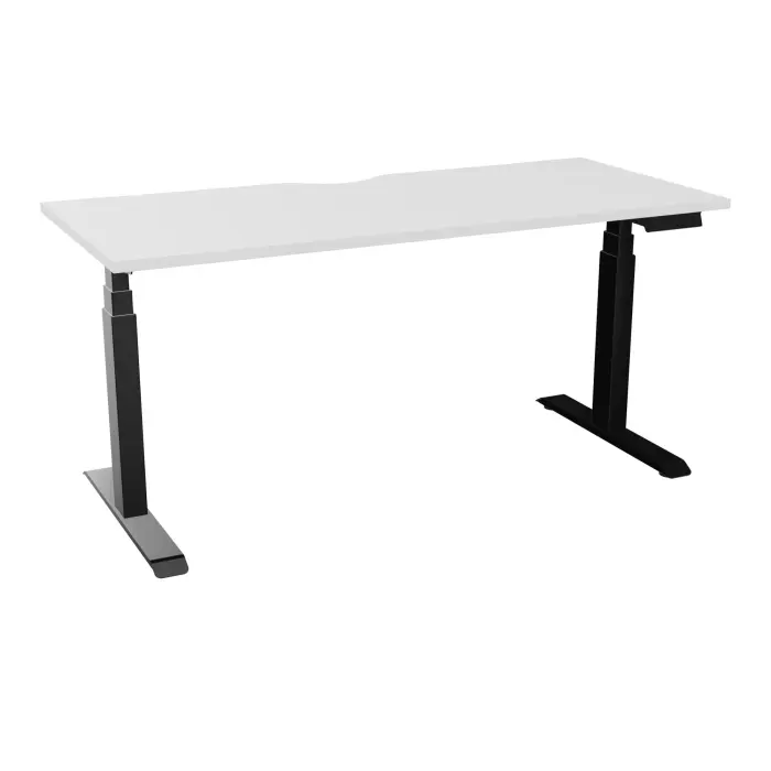 AXEL 2 Bureau rectangulaire L. 160 x P. 70 plateau échancrure ep. 25 mm mélamine blanc neige structure métal lisse noir motorisé Boitier 4 utilisateurs x 2 mémoires + USB