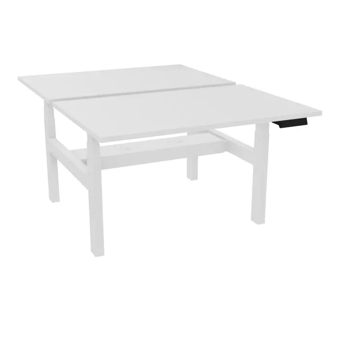 AXEL 2 Bench 2 x rect L. 120 x P. 80 plateaux prépercés obt ép. 25 mm mélamine blanc neige structure métal lisse blanc motorisé 2x Boitiers 4 utilisateurs x 2 mémoires + USB