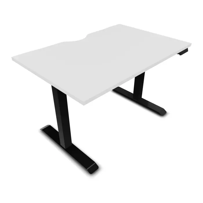 Bureau rectangulaire Lutz 2 L. 120 cm x P. 80 cm plateau échancré épaisseur 25 mm mélamine blanc neige piètements I section carrée 70x70mm motorisés réglables en hauteur avec boîtier de commande 3 positions mét