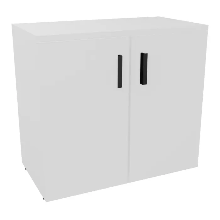 Armoire mélamine Armand 1 tablette H. 73,5 x L. 80 x P. 43,2 cm corps et top finition mélamine blanc neige avec 2 portes soft-closing mélamine blanc neige - poignées métal lisse noir