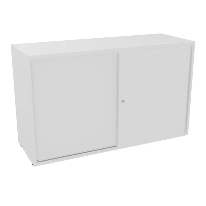 Armoire Armand 2 portes coulissantes H. 73,5 x L. 120 x P. 43,2 cm - 1 tablette métallique - corps mélamine blanc neige - portes mélamine blanc neige - poignées métal lisse blanc