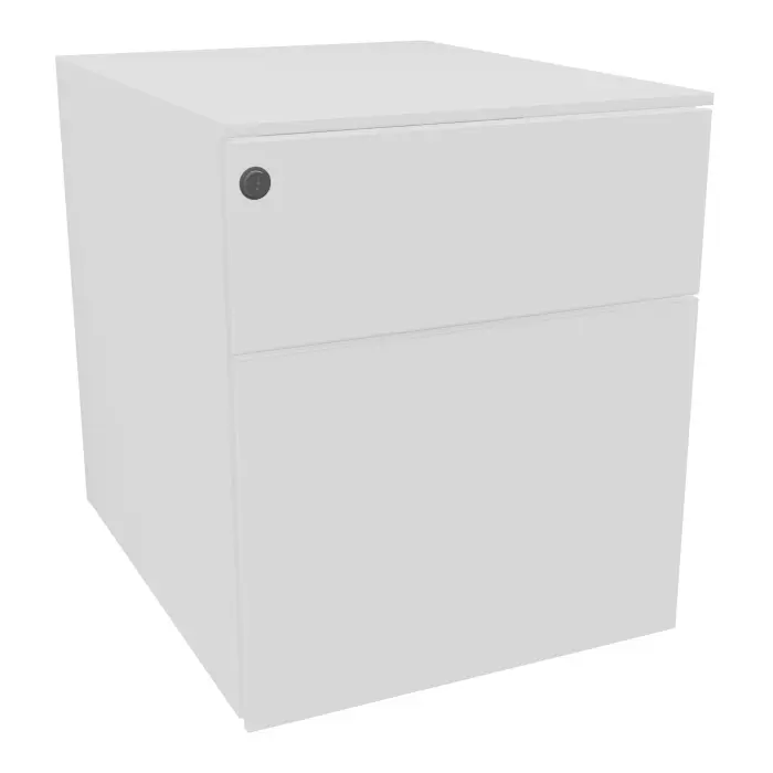 Caisson mobile métal lisse blanc L. 42 x P. 53,3 x H. 50,5 cm - top métal - 2 tiroirs dont un dossiers suspendus