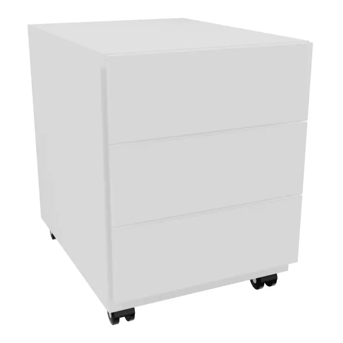 Caisson mobile grande profondeur finition blanc L. 42 x P. 80 x H. 55,5 cm - top métal - 3 tiroirs + tirette plumier