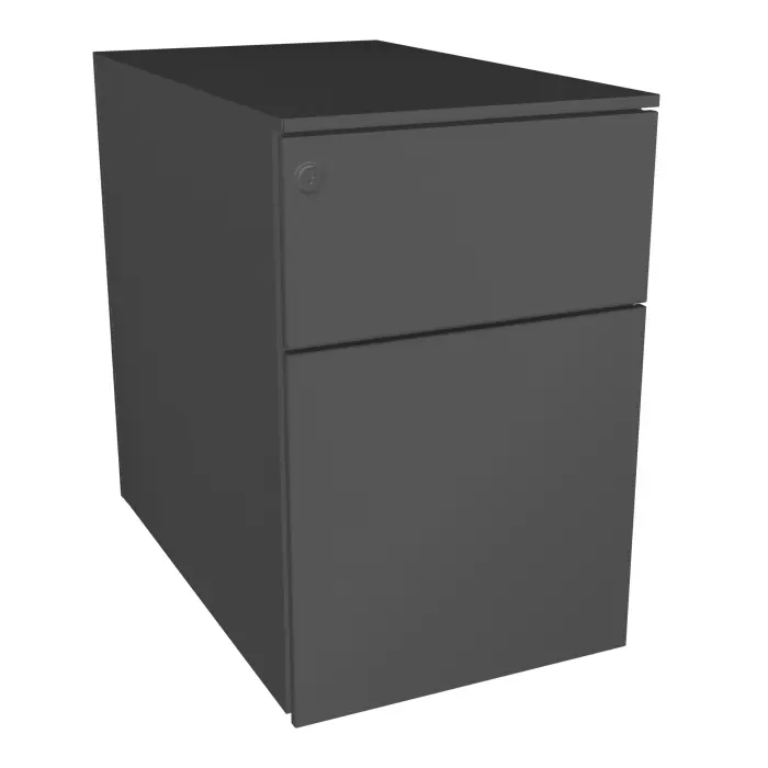 Caisson mobile faible encombrement métal structuré gris anthracite L. 32 x P. 53,3 x H. 50,5 cm top métal 2 tiroirs dont 1 dossiers suspendus