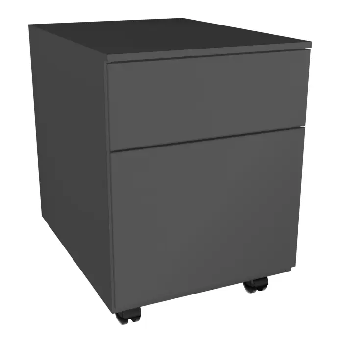 Caisson mobile avec tirette plumier  métal structuré gris anthracite L. 42 x P. 53,3 x H. 50,5 cm top métal 2 tiroirs dont 1 dossiers suspendus