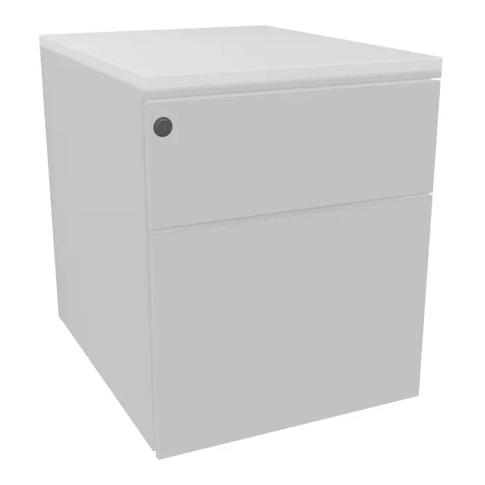 Lot de 8 caissons mobile finition métal lisse gris clair L. 42 x P. 53,5 x H. 52,4 cm - top mélamine finition mélamine blanc neige - 2 tiroirs dont 1 dossiers suspendus