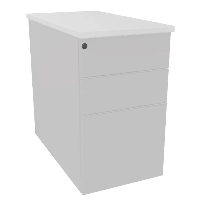 Lot de 12 caissons hauteur bureau métal lisse gris clair L. 43,2 x P. 80 x H. 73,5 cm 3 tiroirs dont 1 pour dossiers suspendus top ép. 25 mm mélamine blanc neige