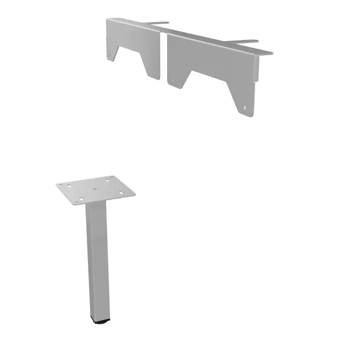 Pied de soutien James métal lisse gris aluminium L. 40 x P. 40 cm + fixation pour meuble L. 165 cm compatible ARIAL pied carré