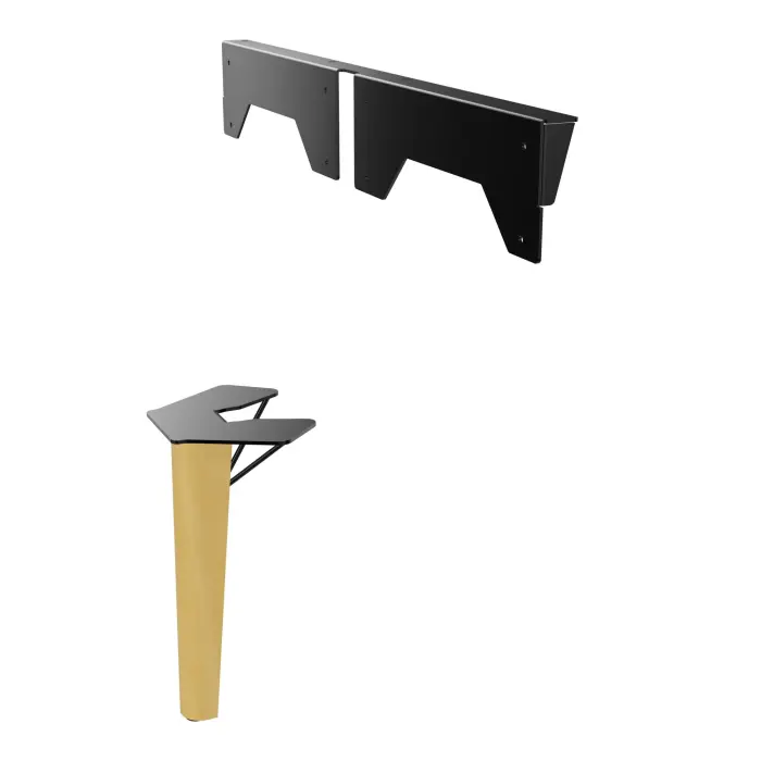 James pied de soutien incliné métal lisse noir/bois hêtre massif vernis + fixation pour meuble Robin P. 165 cm