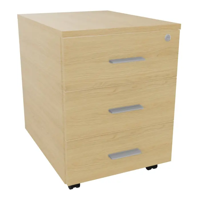 Caisson mobile Melina 3 tiroirs L. 42 x P. 55,5 x H. 58,7cm mélamine Chêne naturel poignées métal gris aluminium