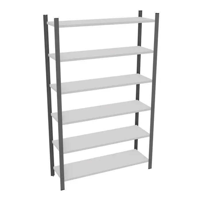 Element départ rayonnage H. 200 cm x L. 120 cm métal lisse gris clair 6 tablettes métal structuré gris anthracite