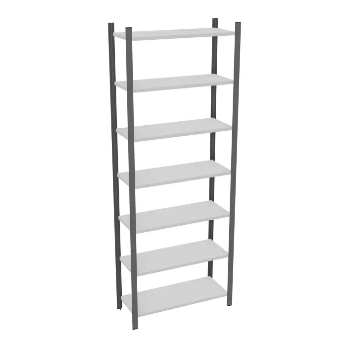 Element départ rayonnage H. 250 cm x L. 90 cm métal lisse gris clair 7 tablettes métal structuré gris anthracite
