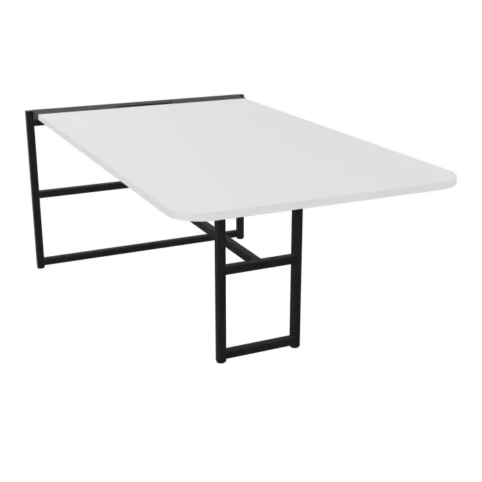 Table Alma H. 74 cm x L. 100 cm x P. 180 cm épaisseur 25mm mélamine blanc neige pietements métal structuré noir avec goulotte + capot pivotant + gain zippée L. 75 cm